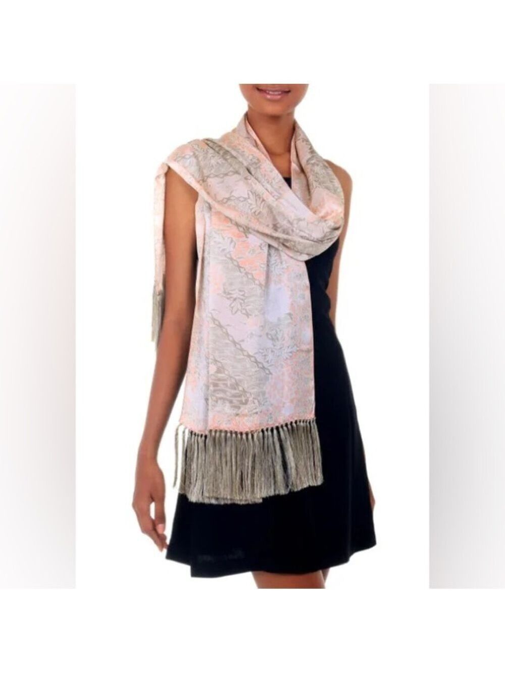 NEW vintage silk shawl Elegant Gold Jacquard Stoles Embroidered wool silk blend